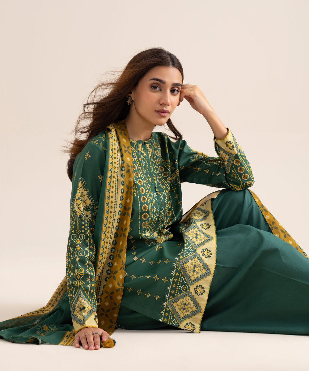 Women's Unstitched Lawn Printed Blue  3 Piece Suit