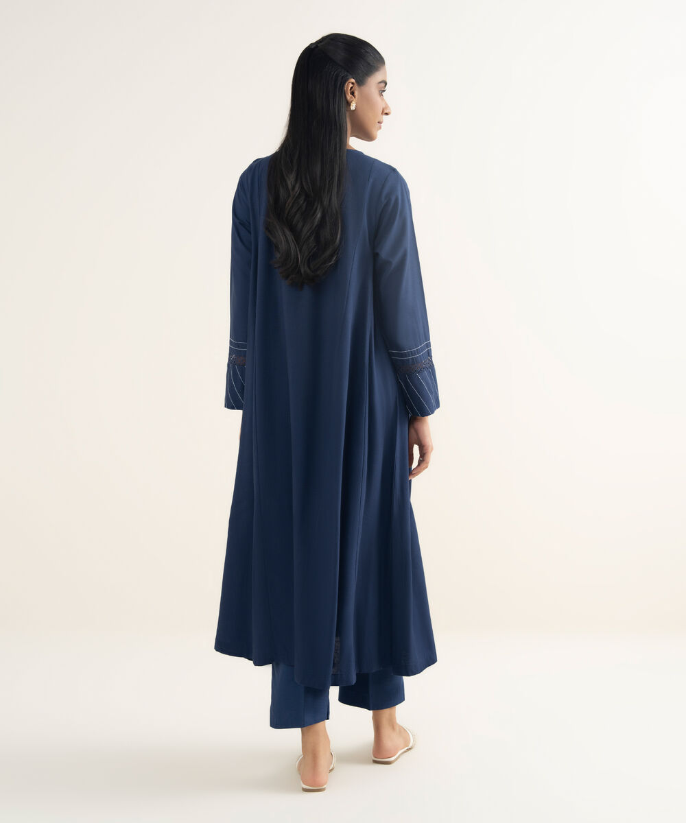 Women's RTW Khaddar Solid Blue A-Line Shirt