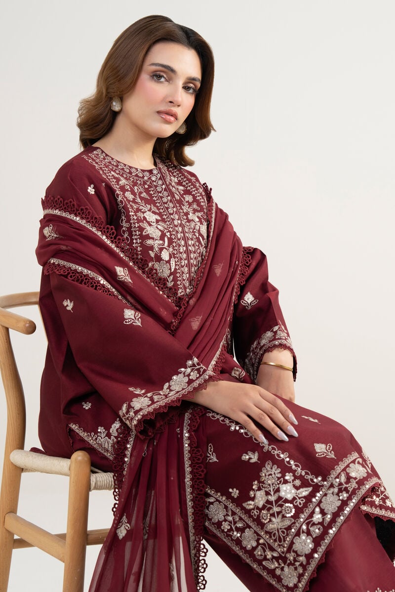 3 Piece - Embroidered Cotton Net Suit