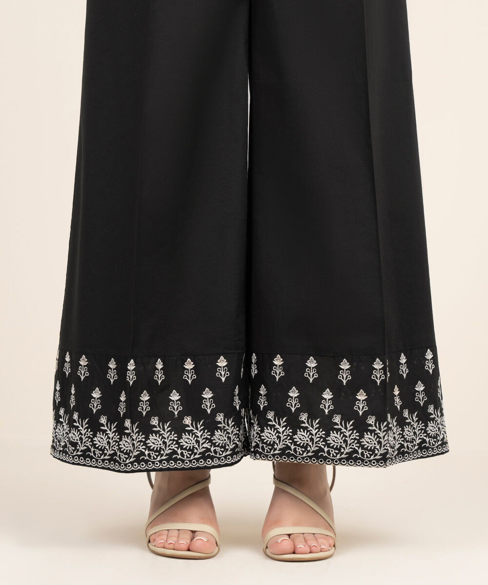 Women's RTW Cambric Embroidered Black Flared Pants