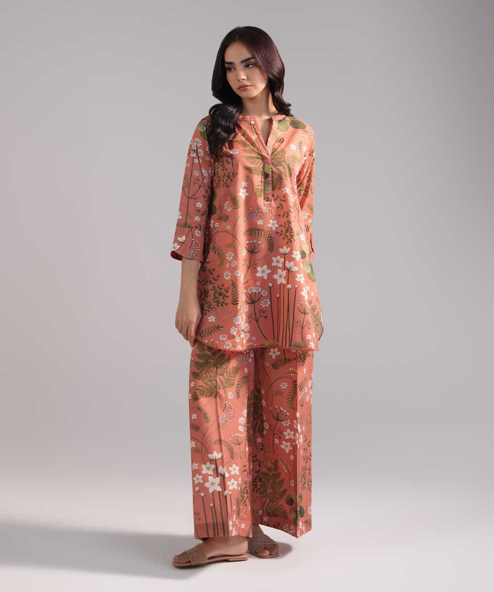 Women's RTW Lawn Printed Terracotta 2 Piece Suit