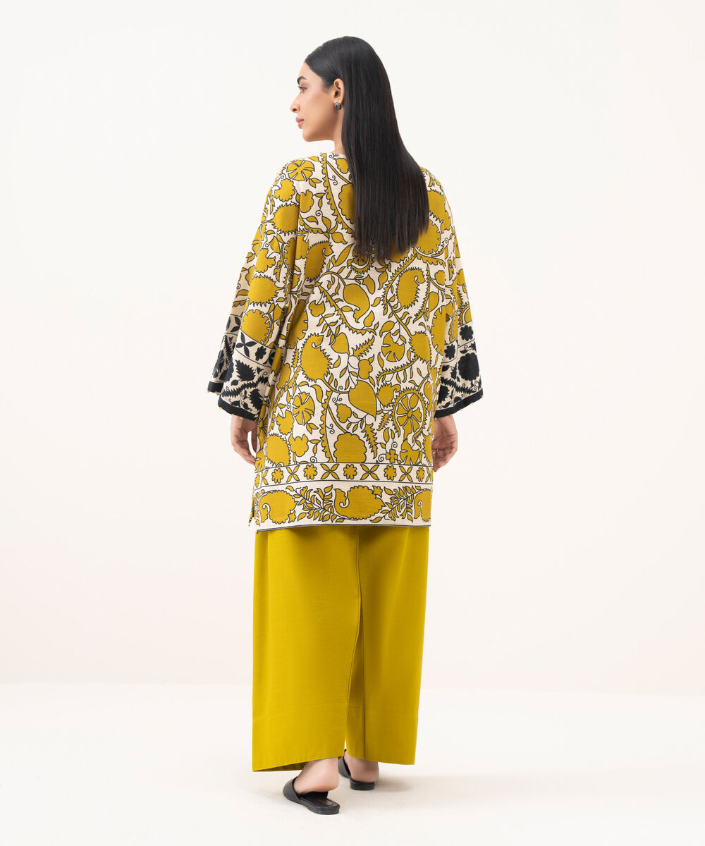 Women's RTW Light Khaddar Printed Green Drop Shoulder Shirt