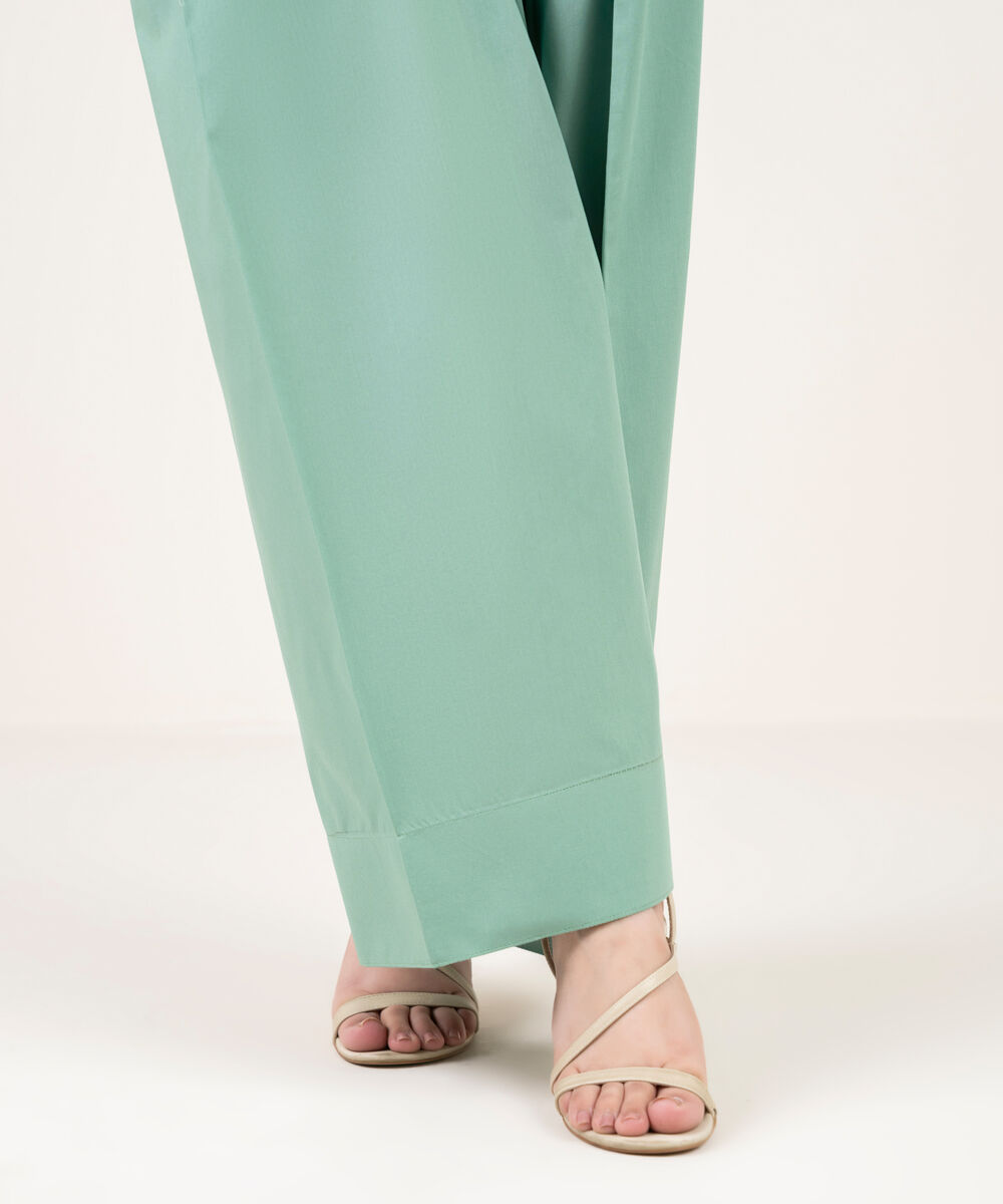 Women's RTW Cambric Solid Green Shalwar