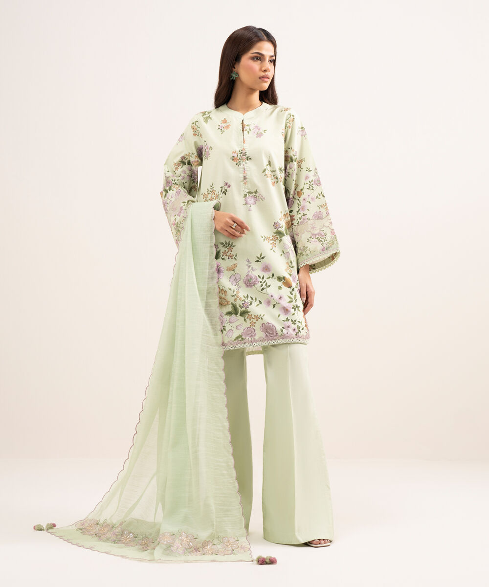 Women's Unstitched Lawn Embroidered Green 3 Piece Suit