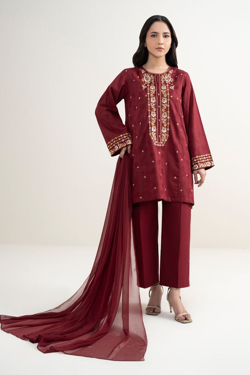 3 Piece - Embroidered Jacquard Suit