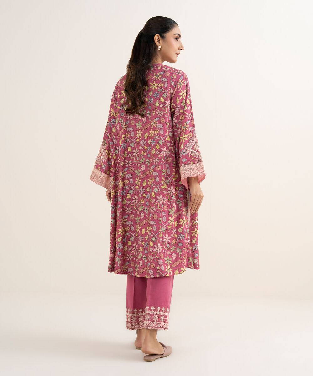 Women's RTW Herringbone Embroidered Pink A-Line Shirt