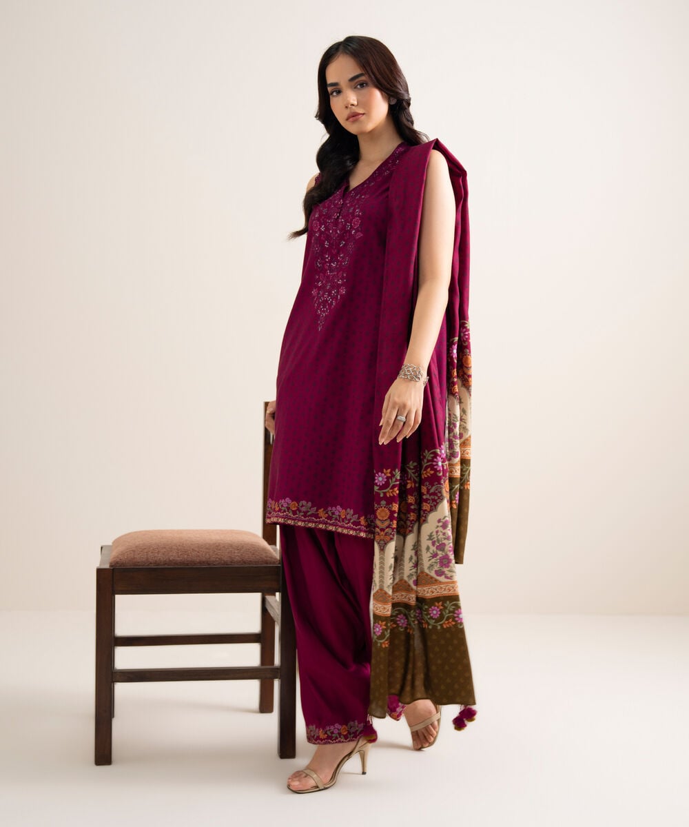 3 Piece - Embroidered Linen Suit