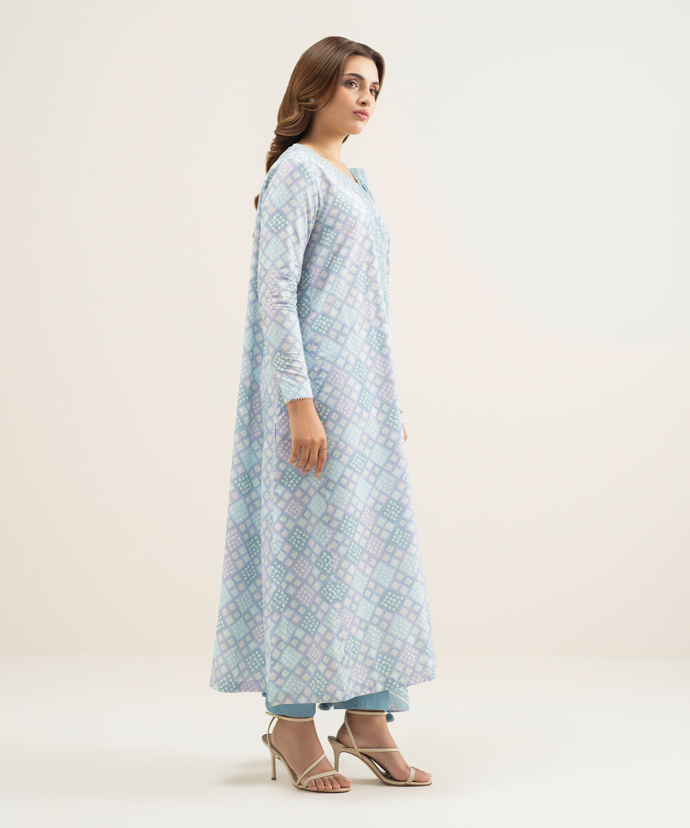 Women's Unstitched Lawn Blue Embroidered 3 Piece Suit