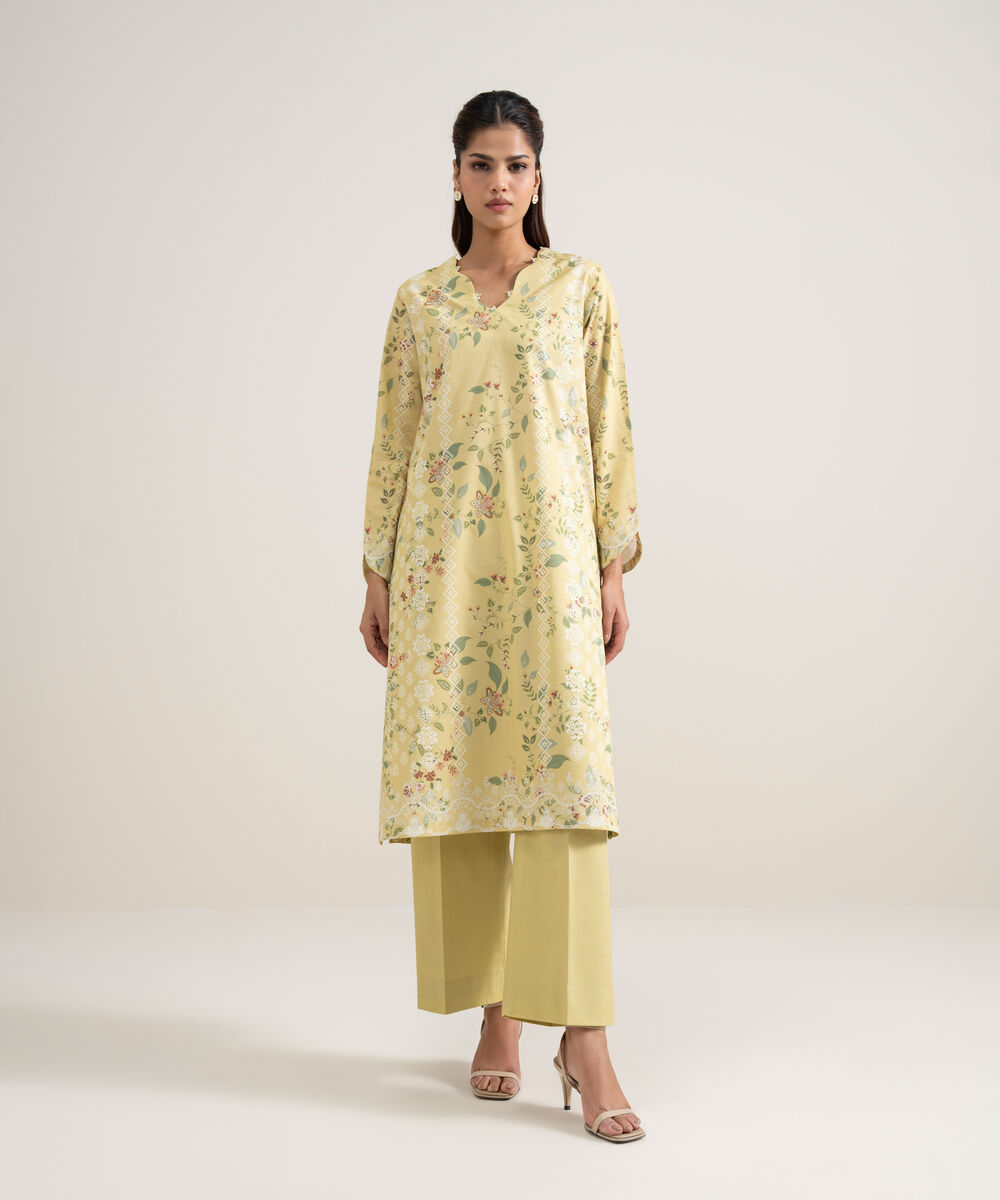 Women's Unstitched Lawn Printed Light Yellow 2 Piece Suit