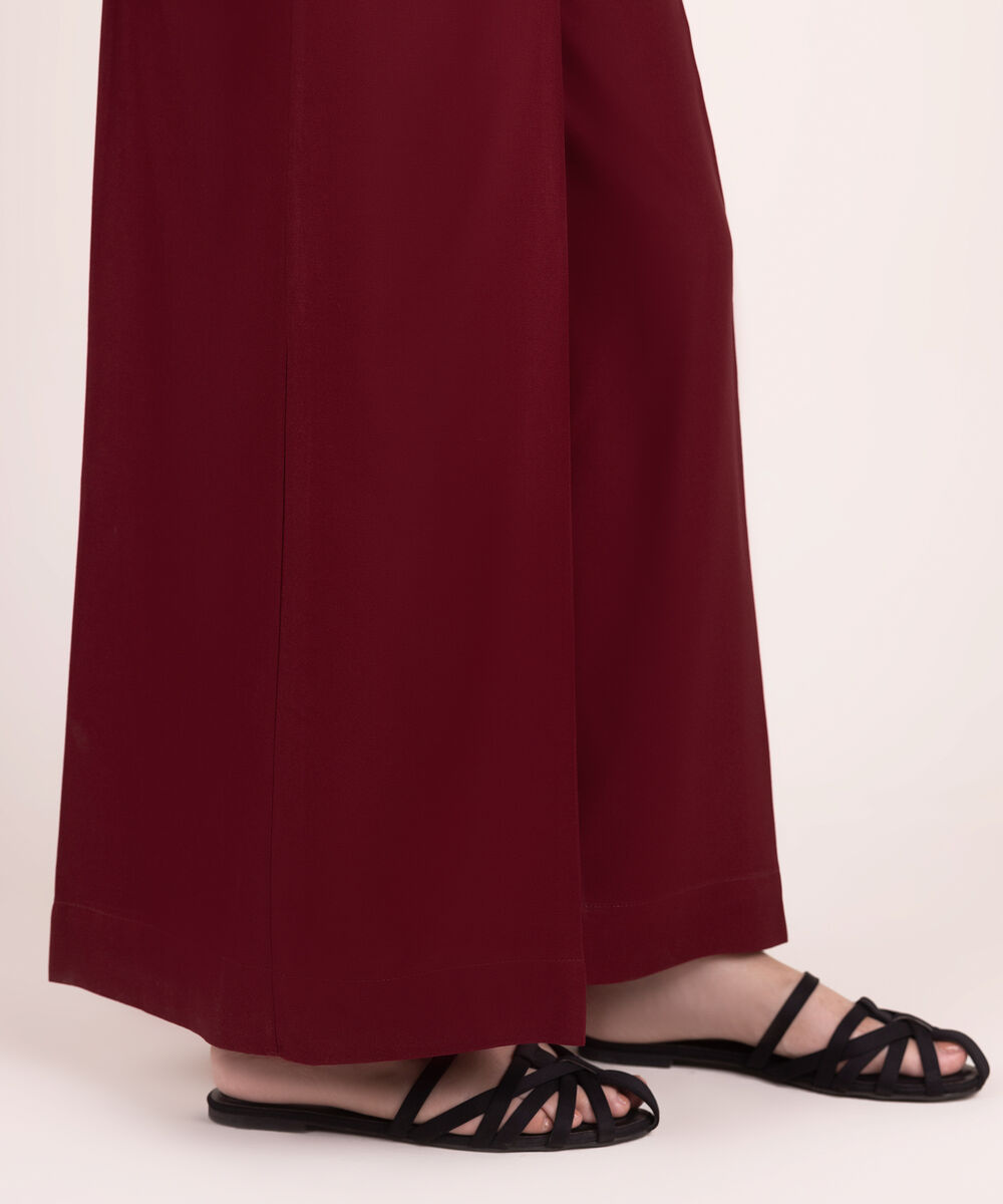 Women's RTW Viscose Marina Solid Red Flared Pants