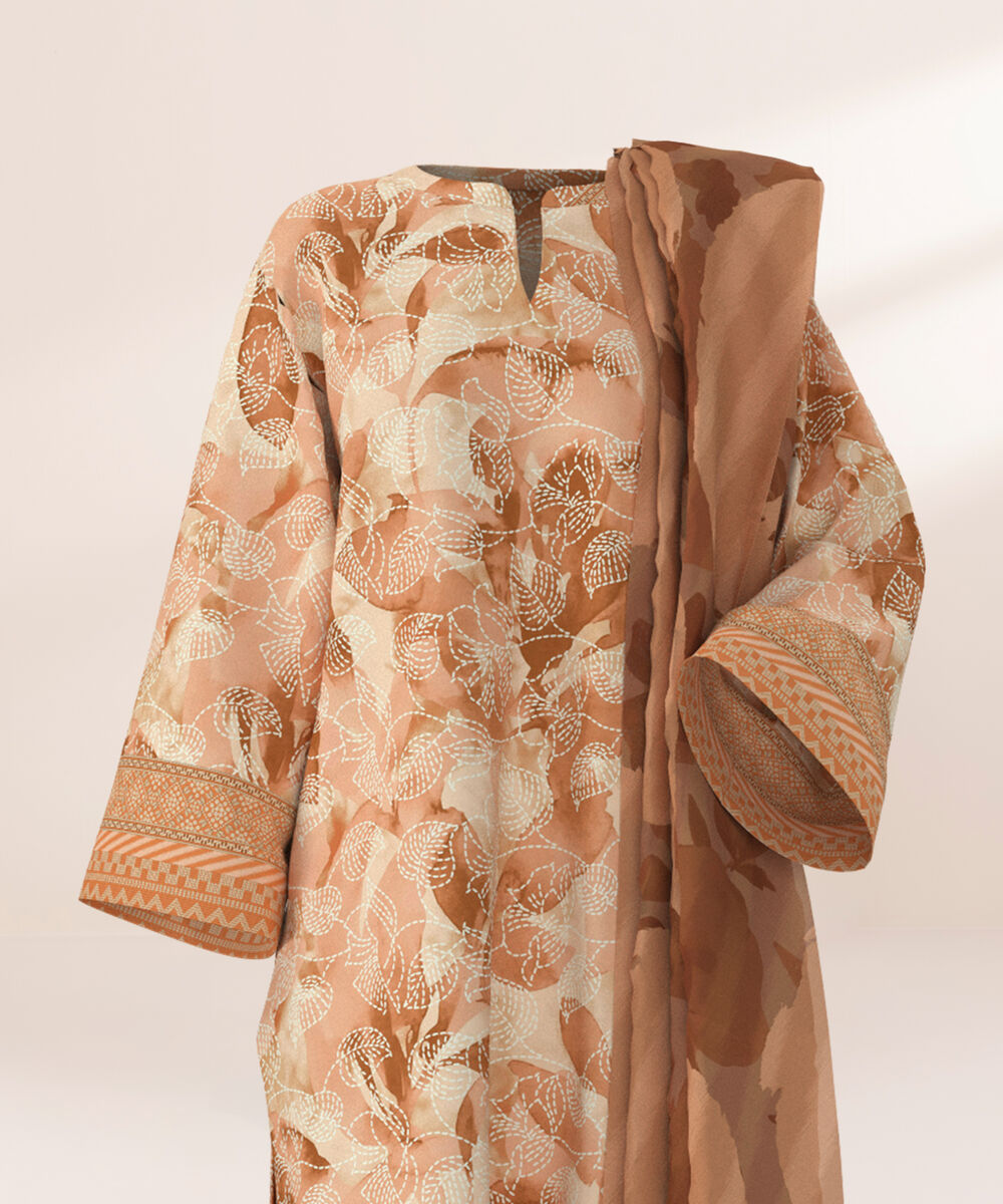 Women's Three Piece Printed Pink Lawn Suit