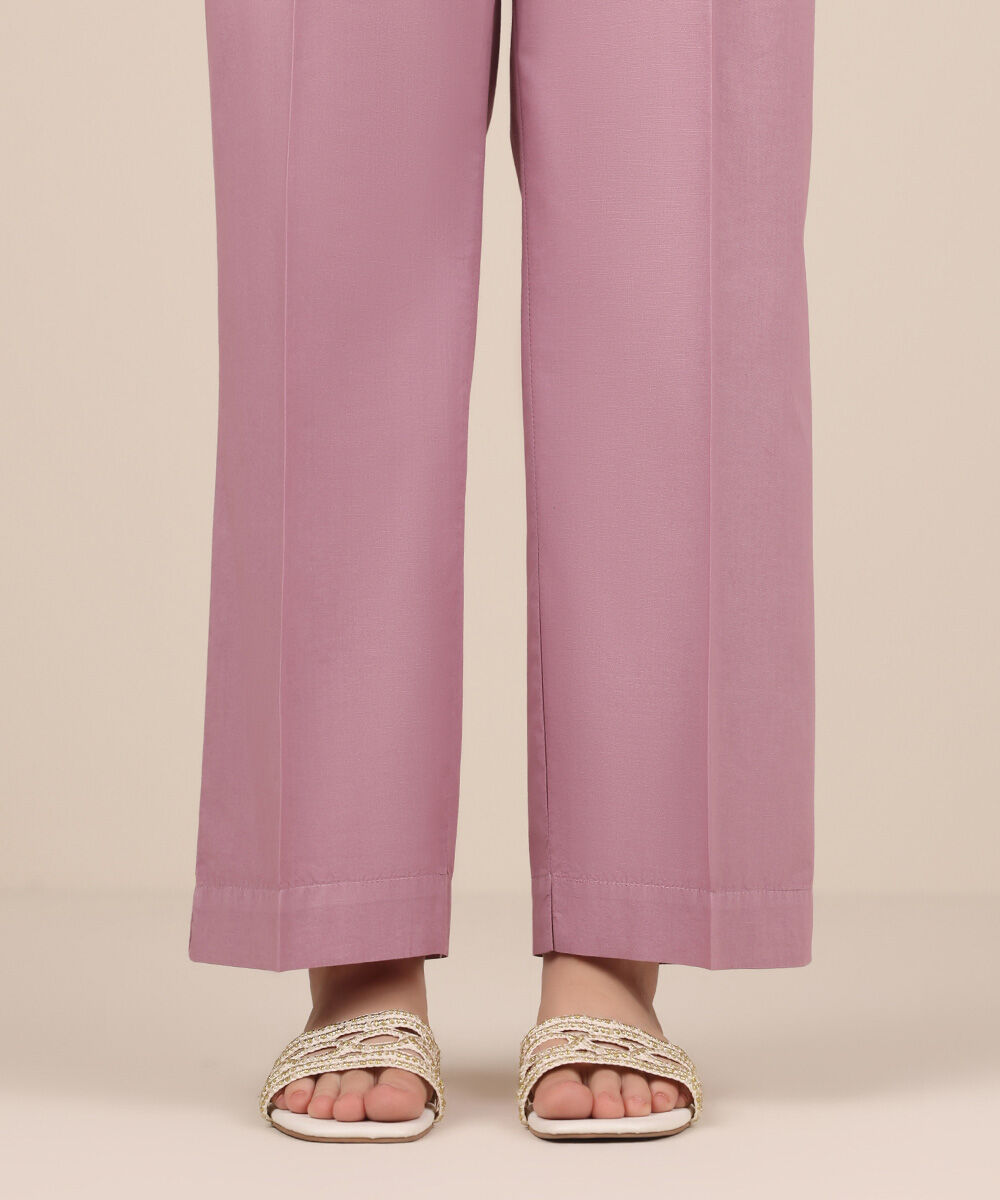 Women's RTW Cambric Purple Solid Straight Pants