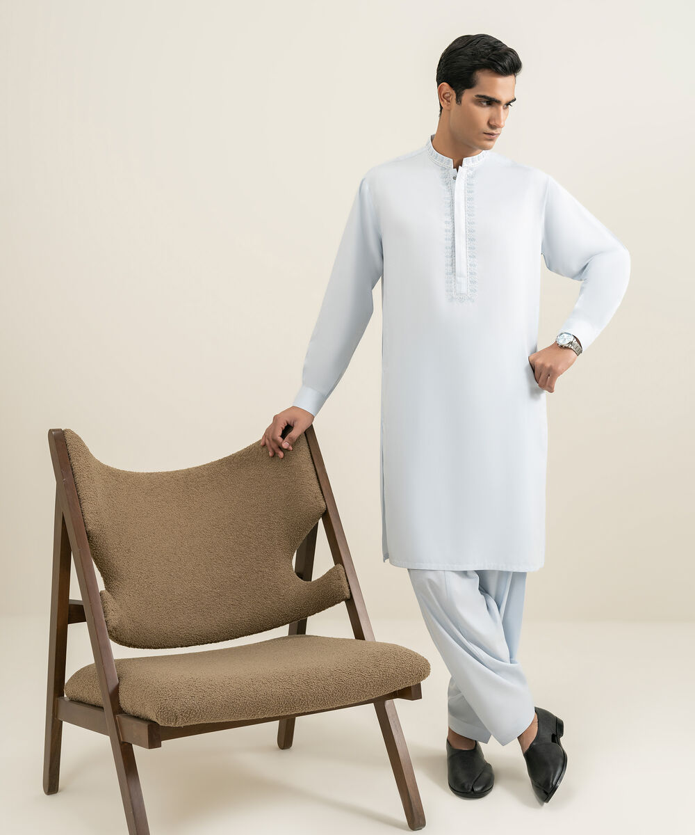 Men's sky blue Premium Wash & Wear Kameez Shalwar