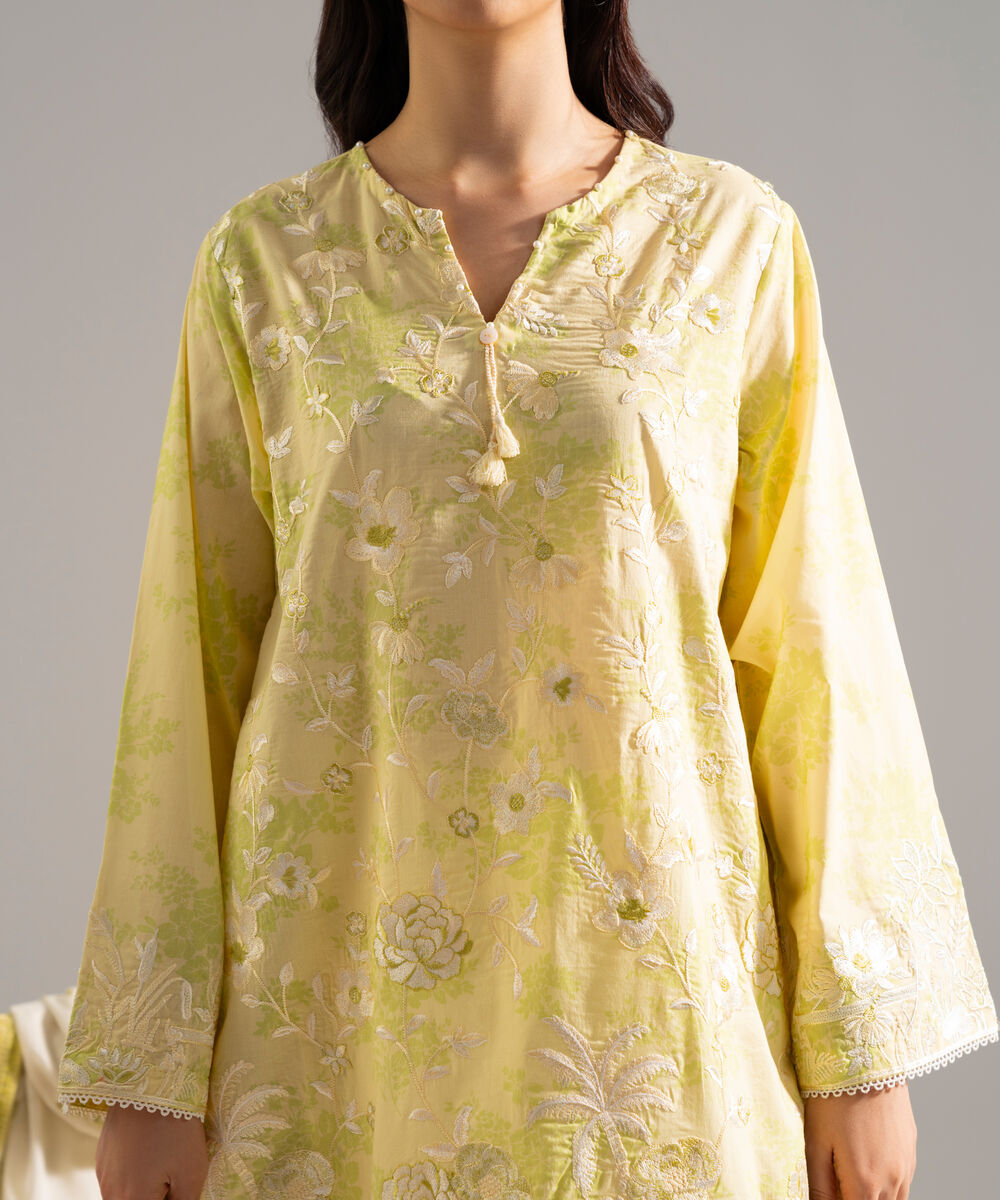 Women's RTW Lawn Embroidered Green 3 Piece Suit