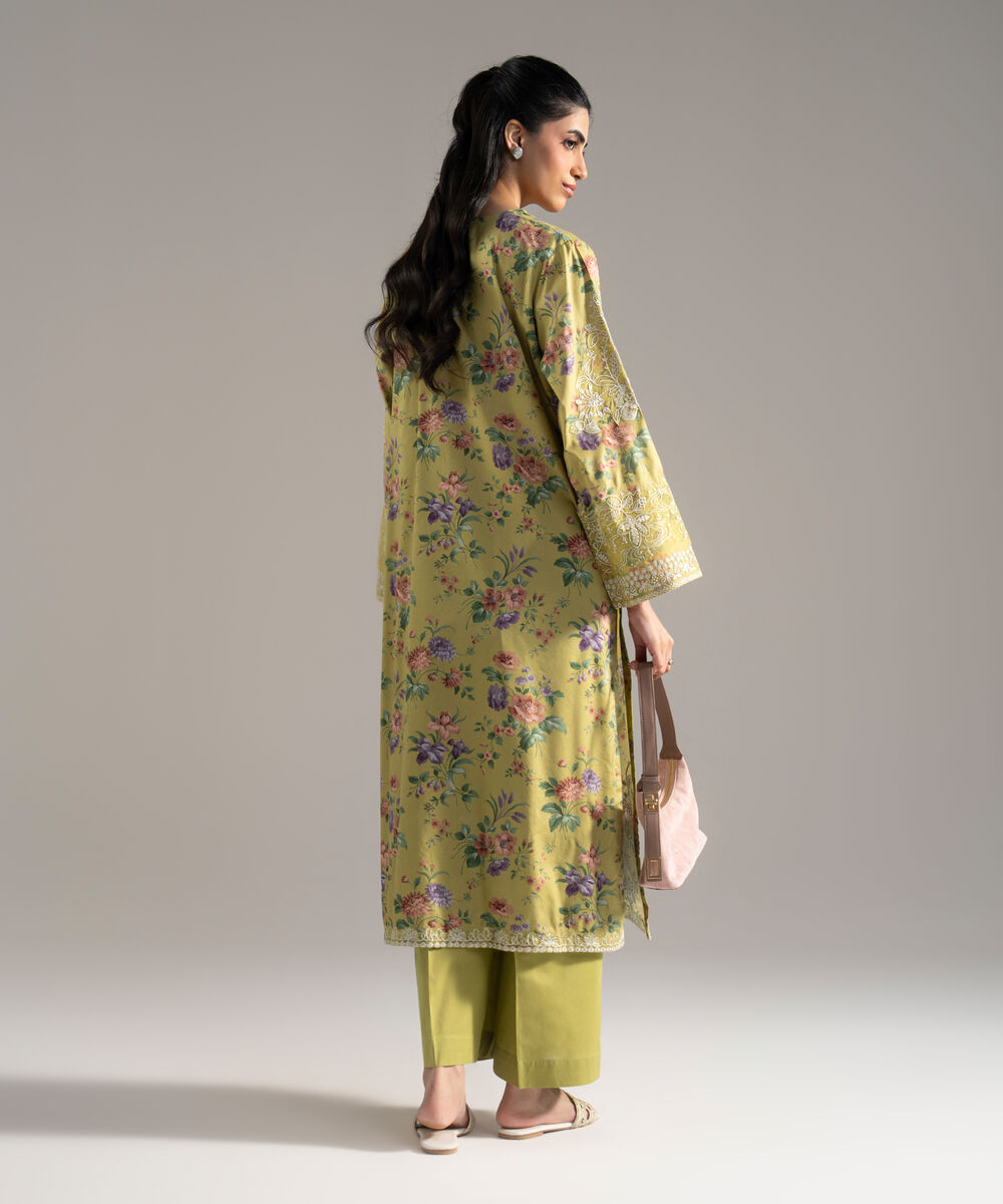 Women's RTW Cotton Viscose Printed Embroidered Yellow 2 Piece Suit