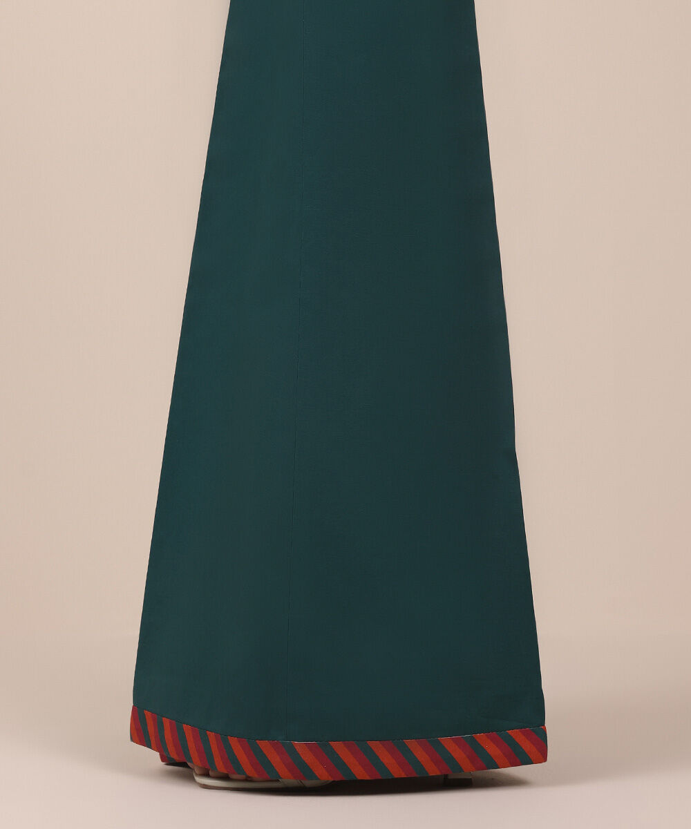 Women's Unstitched Cotton Solid Green Trousers