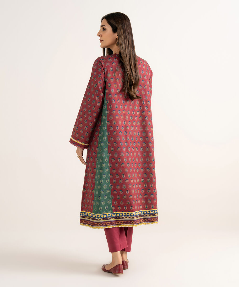 Women's RTW Cambric Maroon Printed A-Line Shirt