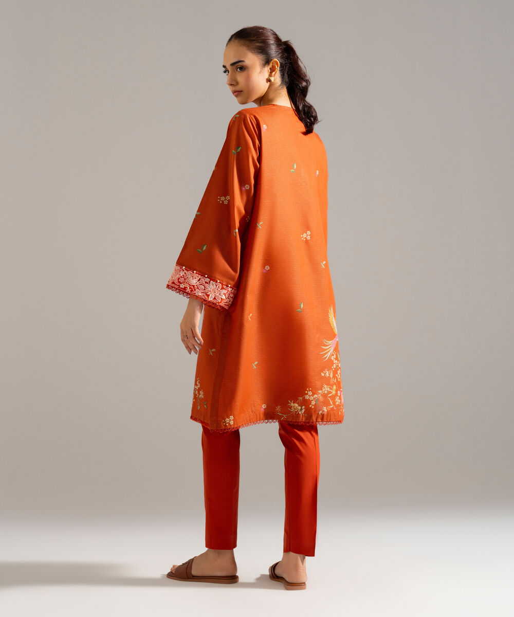 Women's RTW Zari Lawn Embroidered Orange Straight Shirt