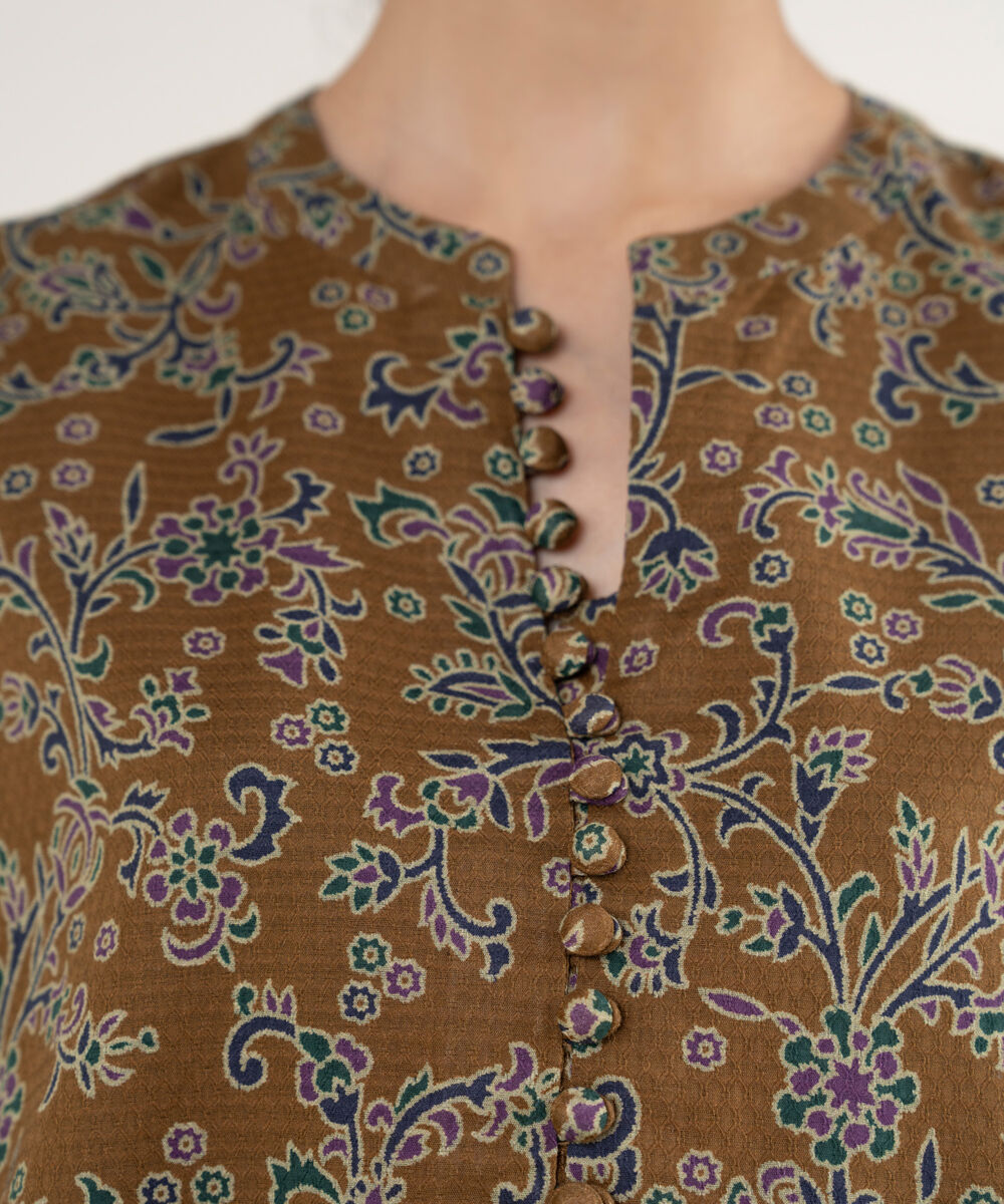 Women's Unstitched Printed Dobby Rust and Magenta 3 Piece Suit