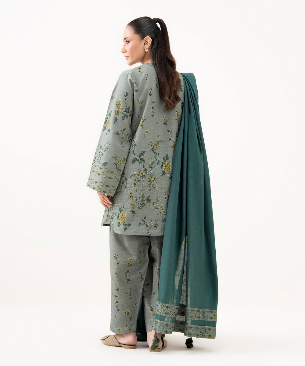 Women's Unstitched Cotton Printed Grey 3 Piece Suit