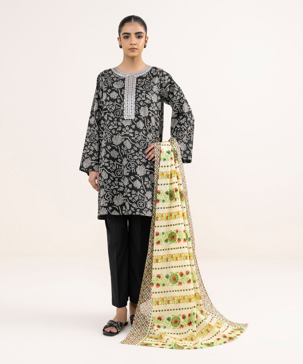 Women's RTW Lawn Black Embroidered A-Line Shirt