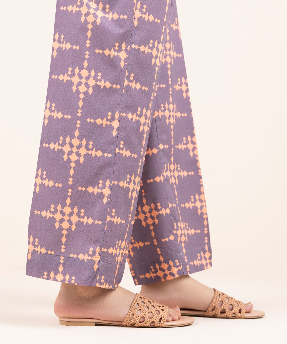 Woman - Purple Printed Cambric Straight Pants