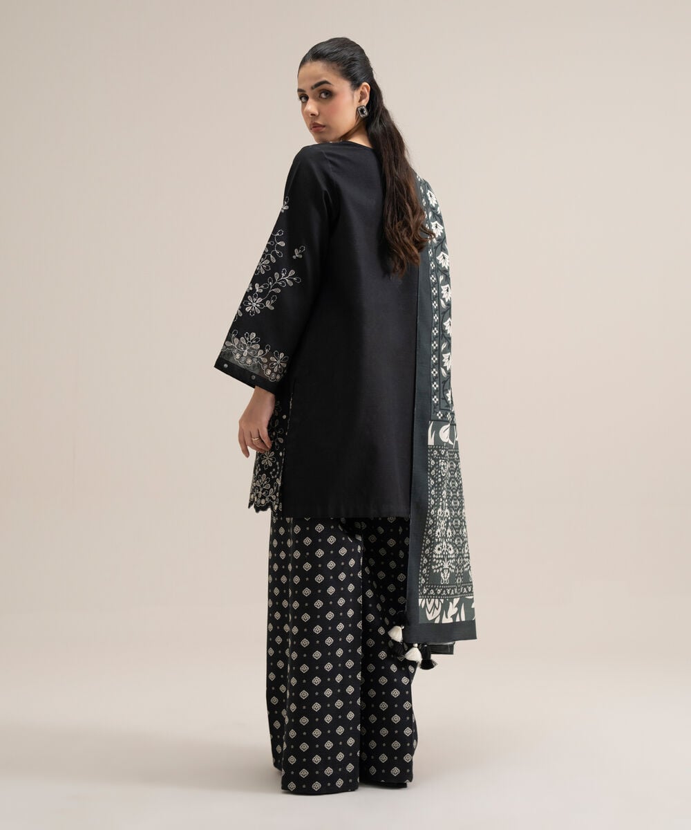 Women's Unstitched Lawn Embroidered Black 3 Piece Suit