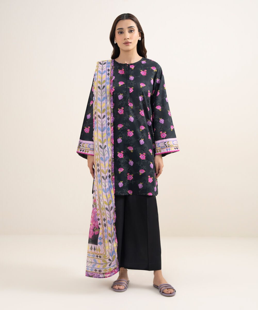 Women's RTW Slub Lawn Printed Lilac 2 Piece Suit