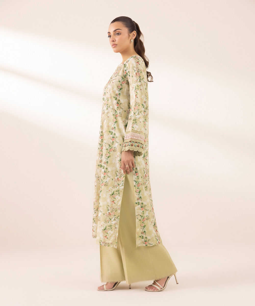 Women's RTW Lawn Beige Printed A-Line Shirt