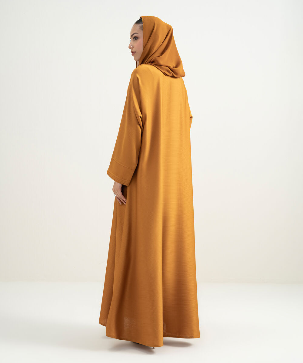 Women's Burnt Orange Pleated Button Through Abaya Set