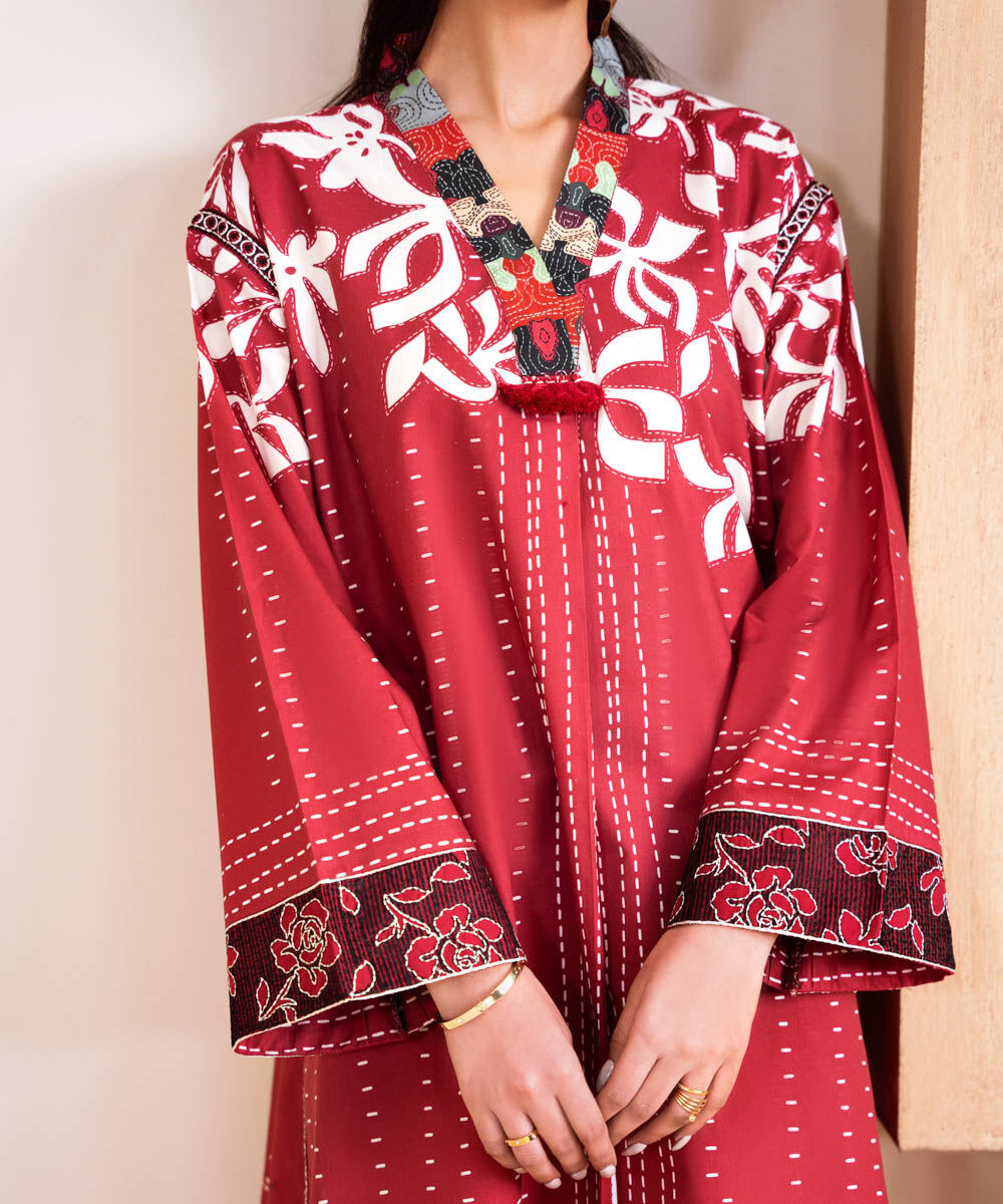 Woman - Red Embroidered Cambric Shirt