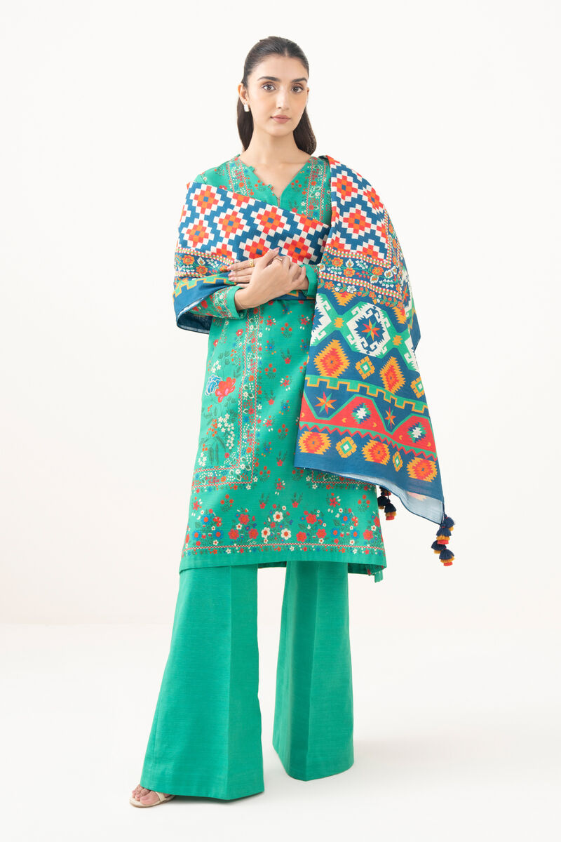 3 Piece - Printed Khaddar Suit