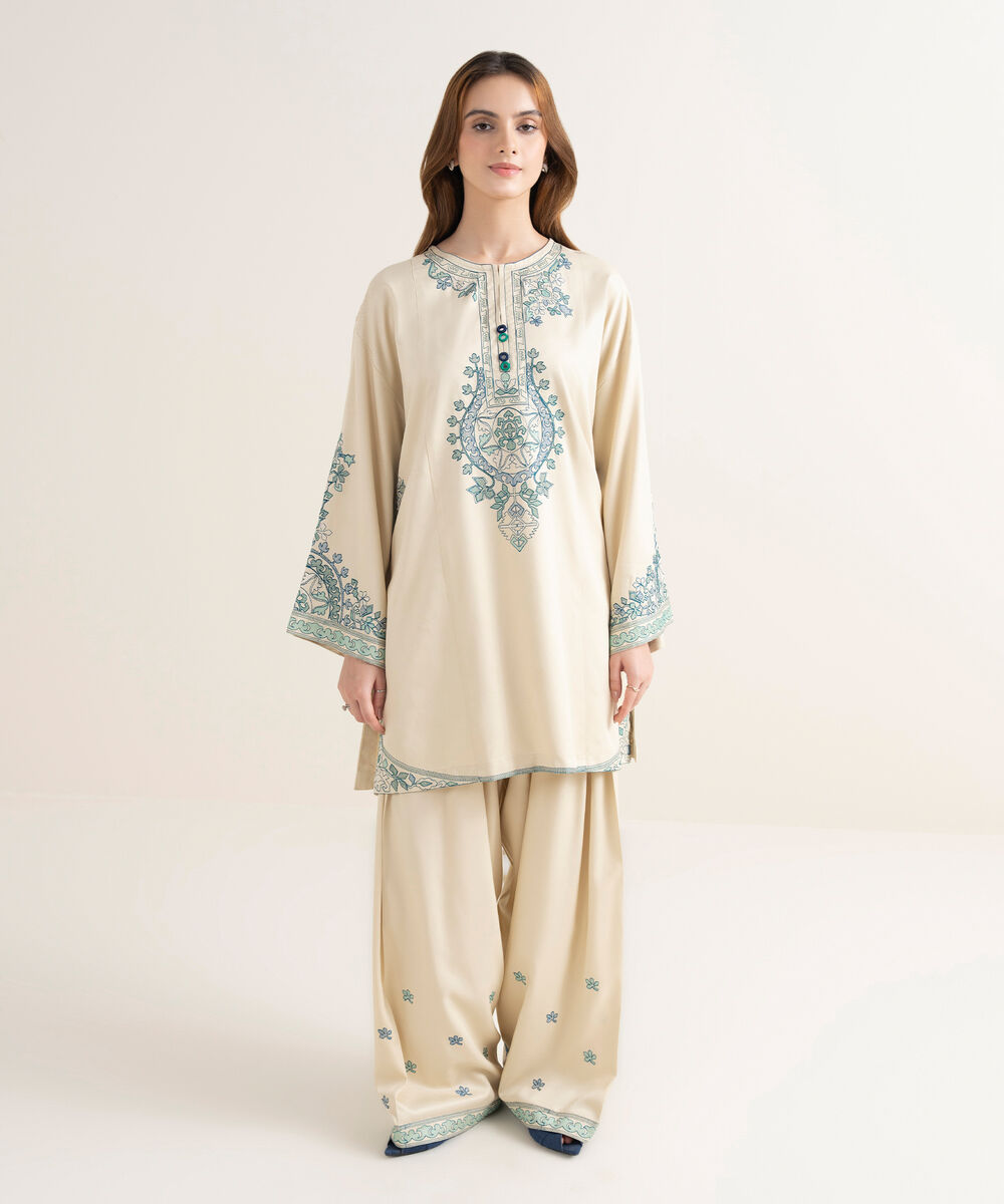 Women's RTW Viscose Marina Embroidered Boxy Off White Shirt