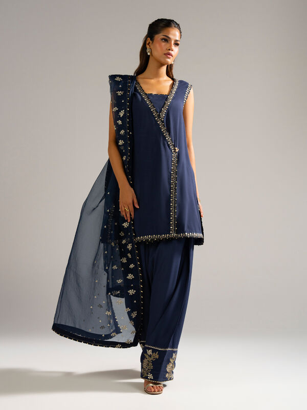 3 Piece - Embroidered Raw Silk Suit