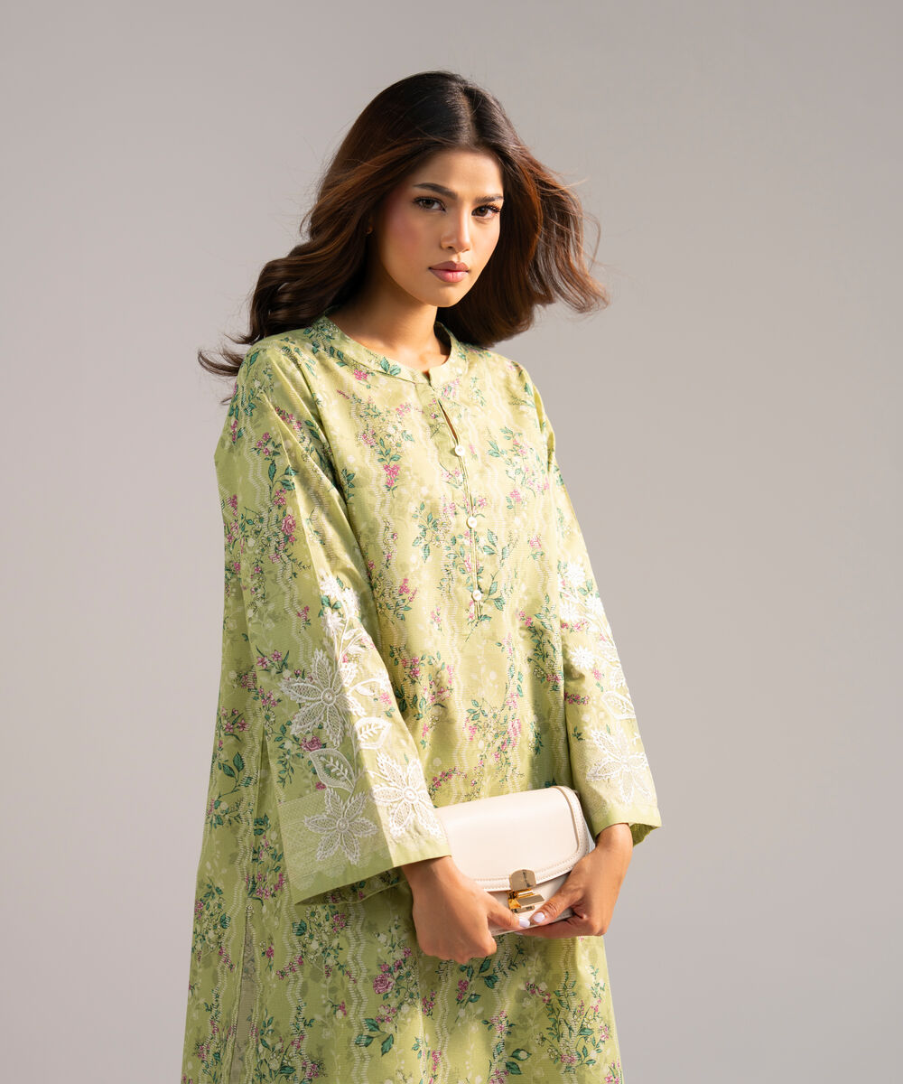 Women's RTW Zari Lawn Embroidered Green 2 Piece Suit