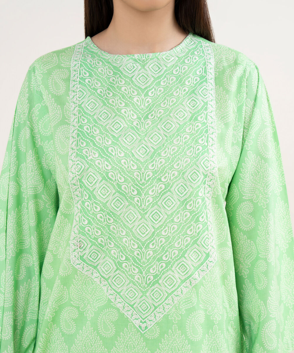 Women's RTW Lawn Green  Embroidered Straight Shirt