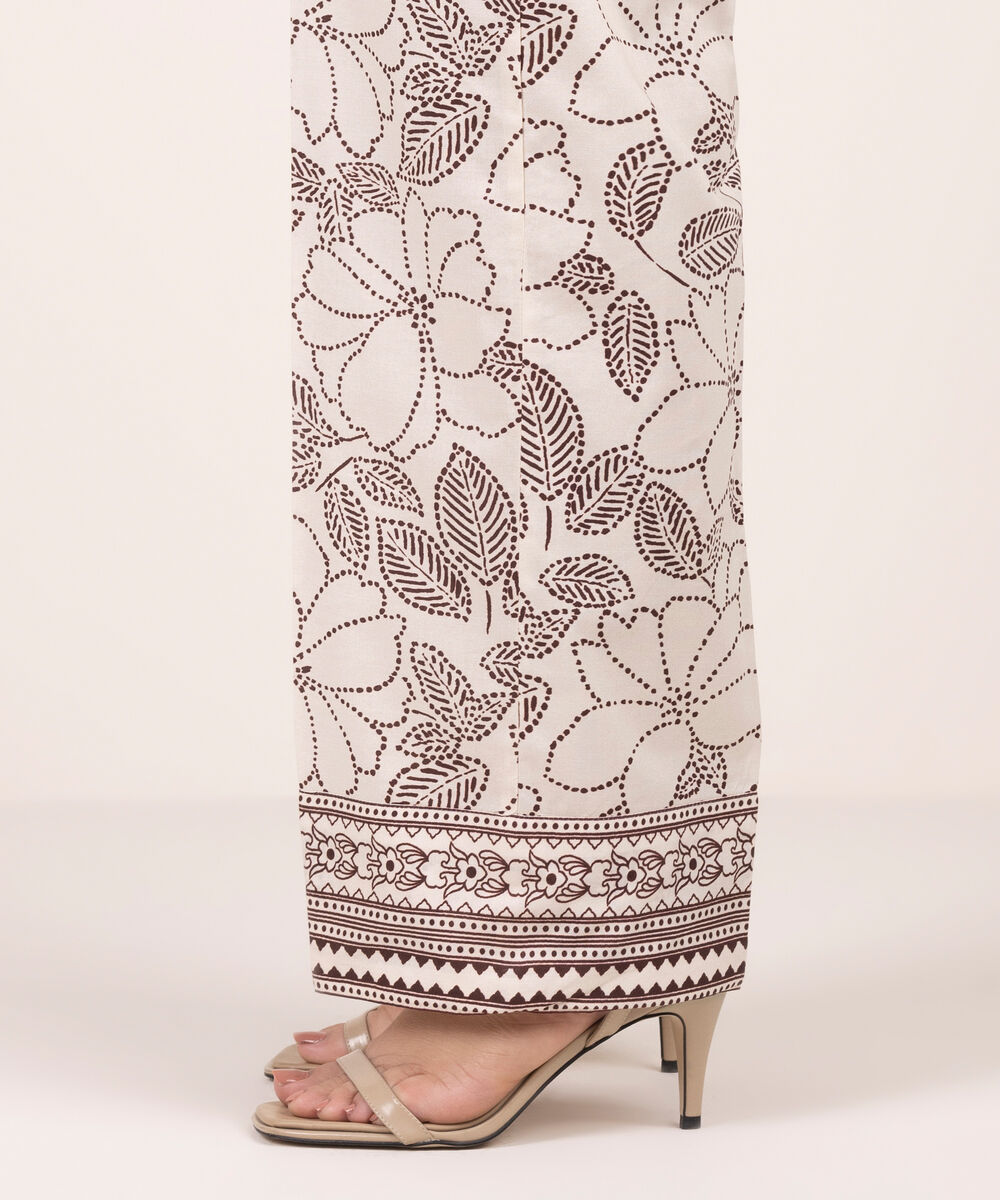 Women's RTW Lawn Printed Cream White Straight Pants