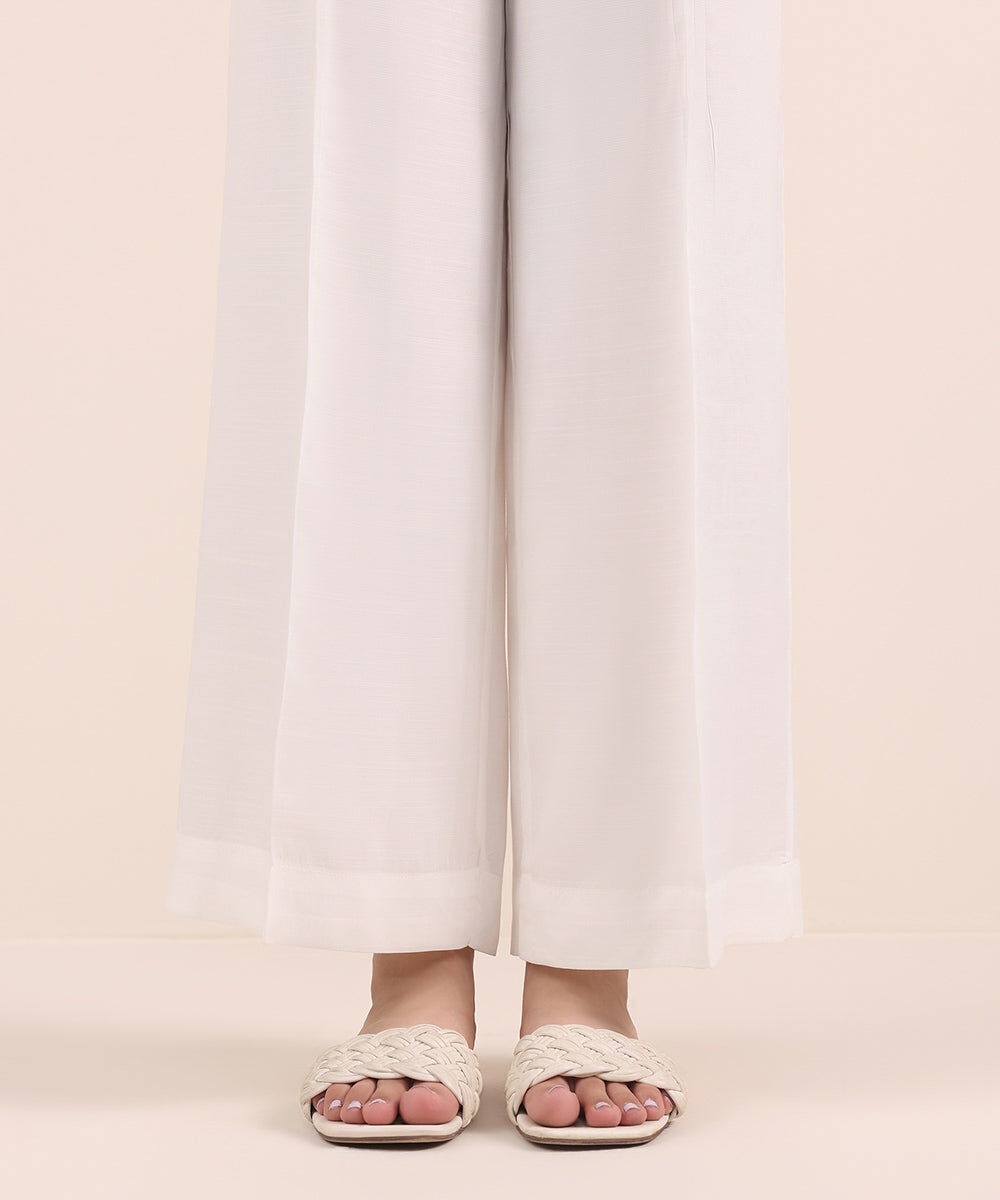 Woman - White Raw Silk Culottes
