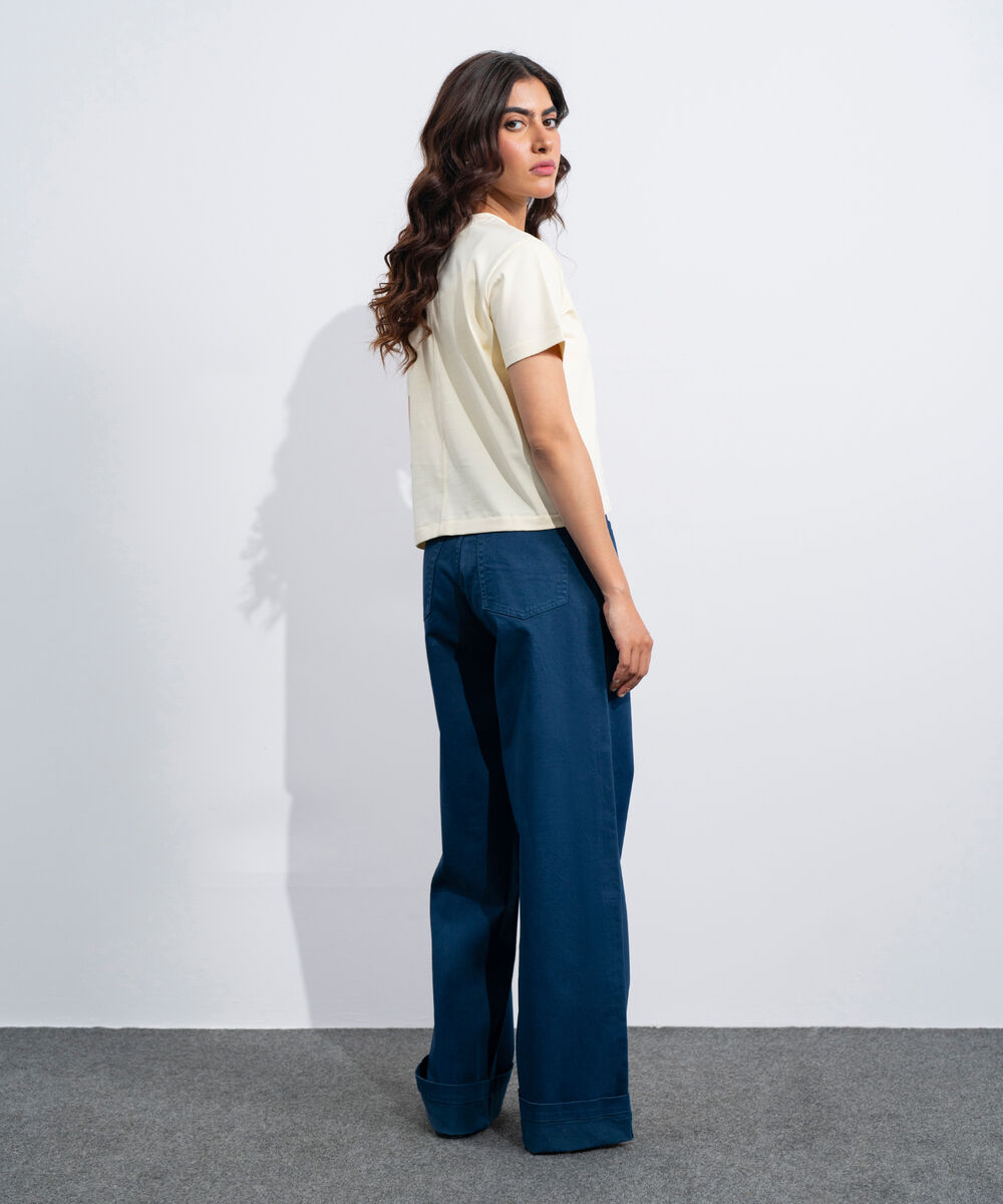 Women's Western Navy Turn-Up Hem Chino Trousers