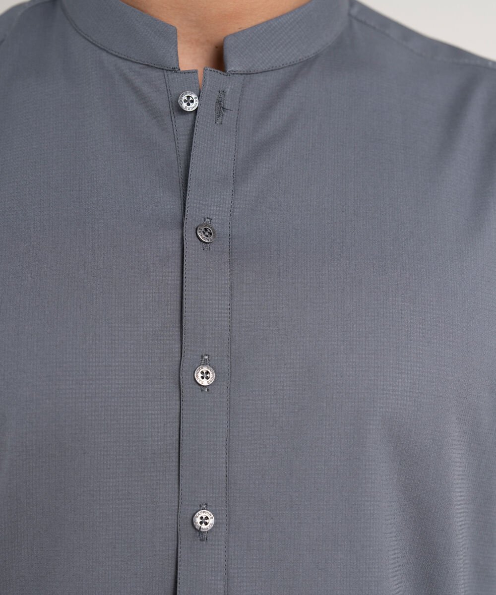 Men's Stitched Cotton Dobby Grey Kurta