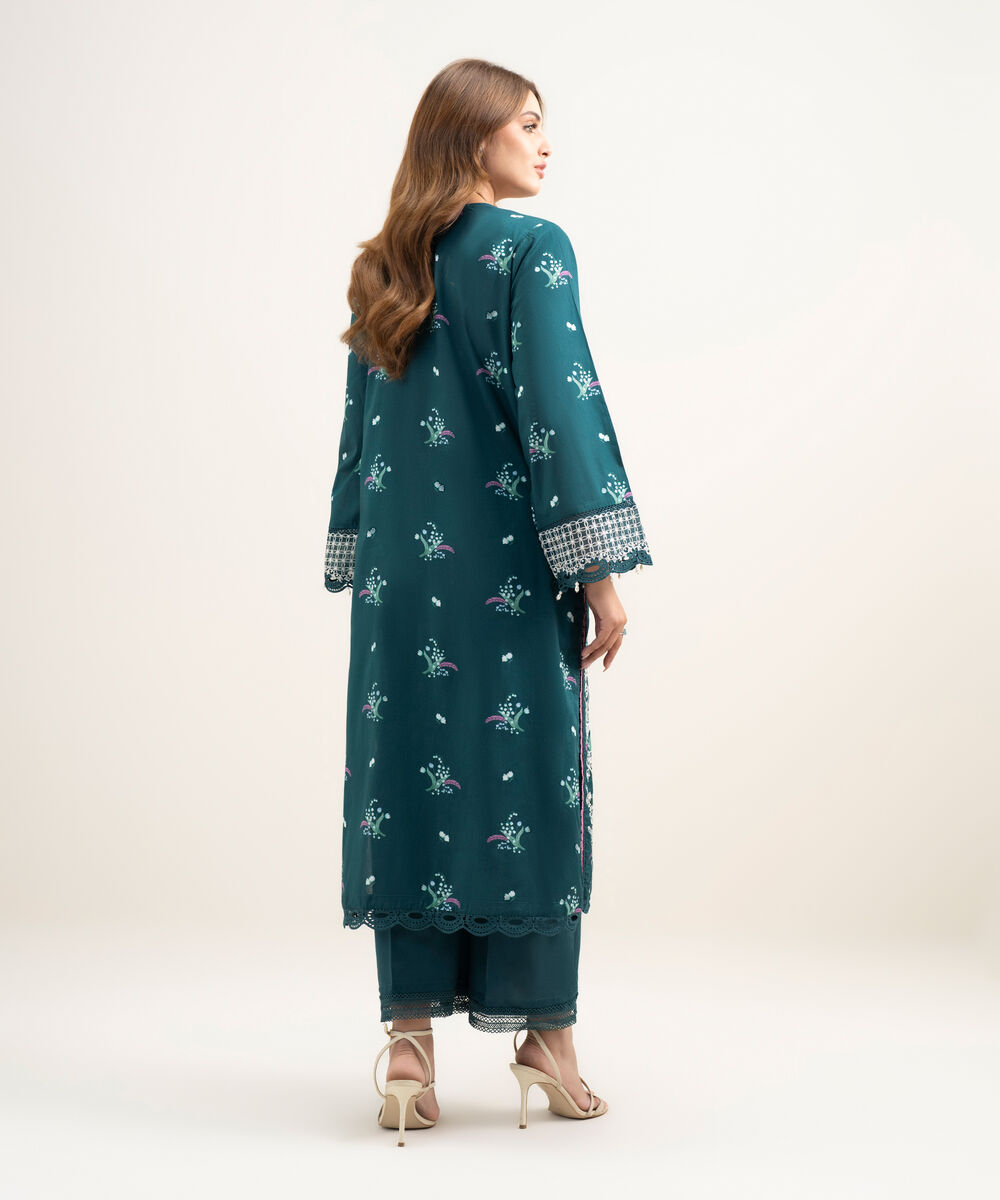 Women's RTW Lawn Embroidered Teal A-Line Shirt