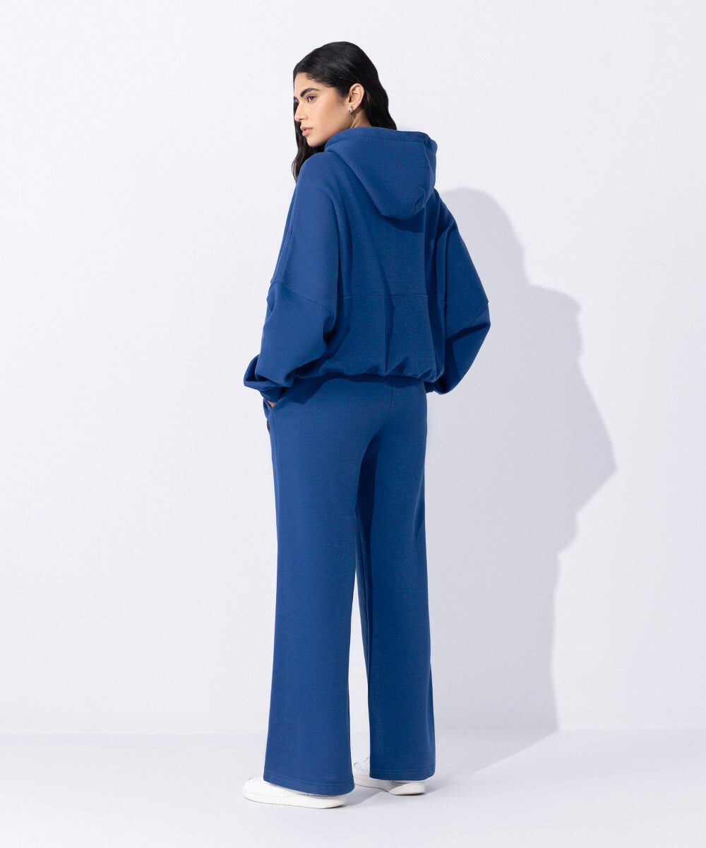 Woman - Blue Fleece Wide Leg Jogging Trousers