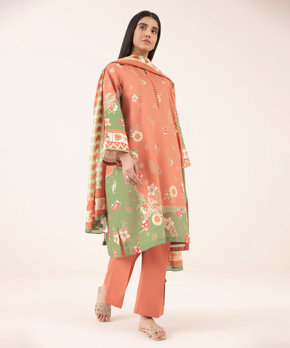 Women's Unstitched Cotton Printed Three Piece Suit