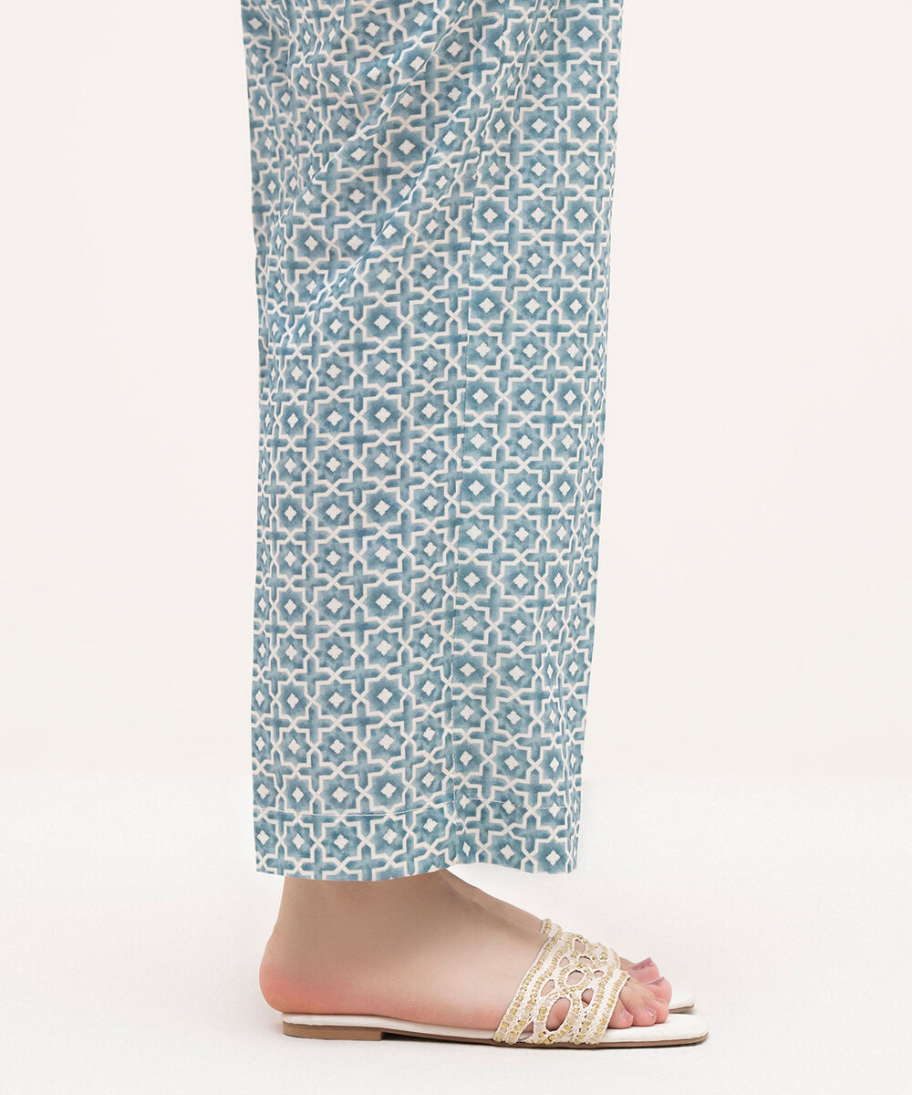 Women's RTW Cambric Blue Printed Straight Pants
