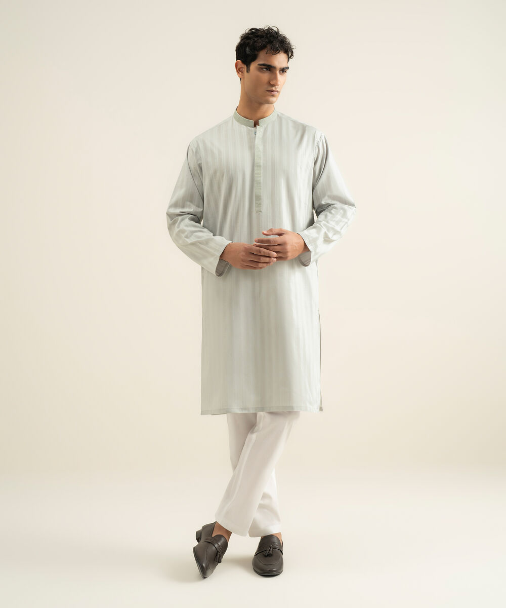 Men's light grey Leno Jacquard Kurta