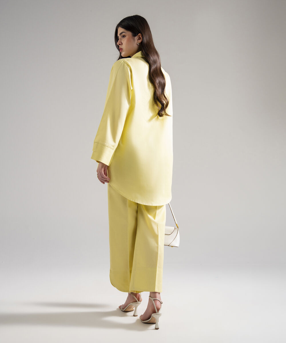 Women's RTW Cotton Linen Solid Lime Green 2 Piece Suit