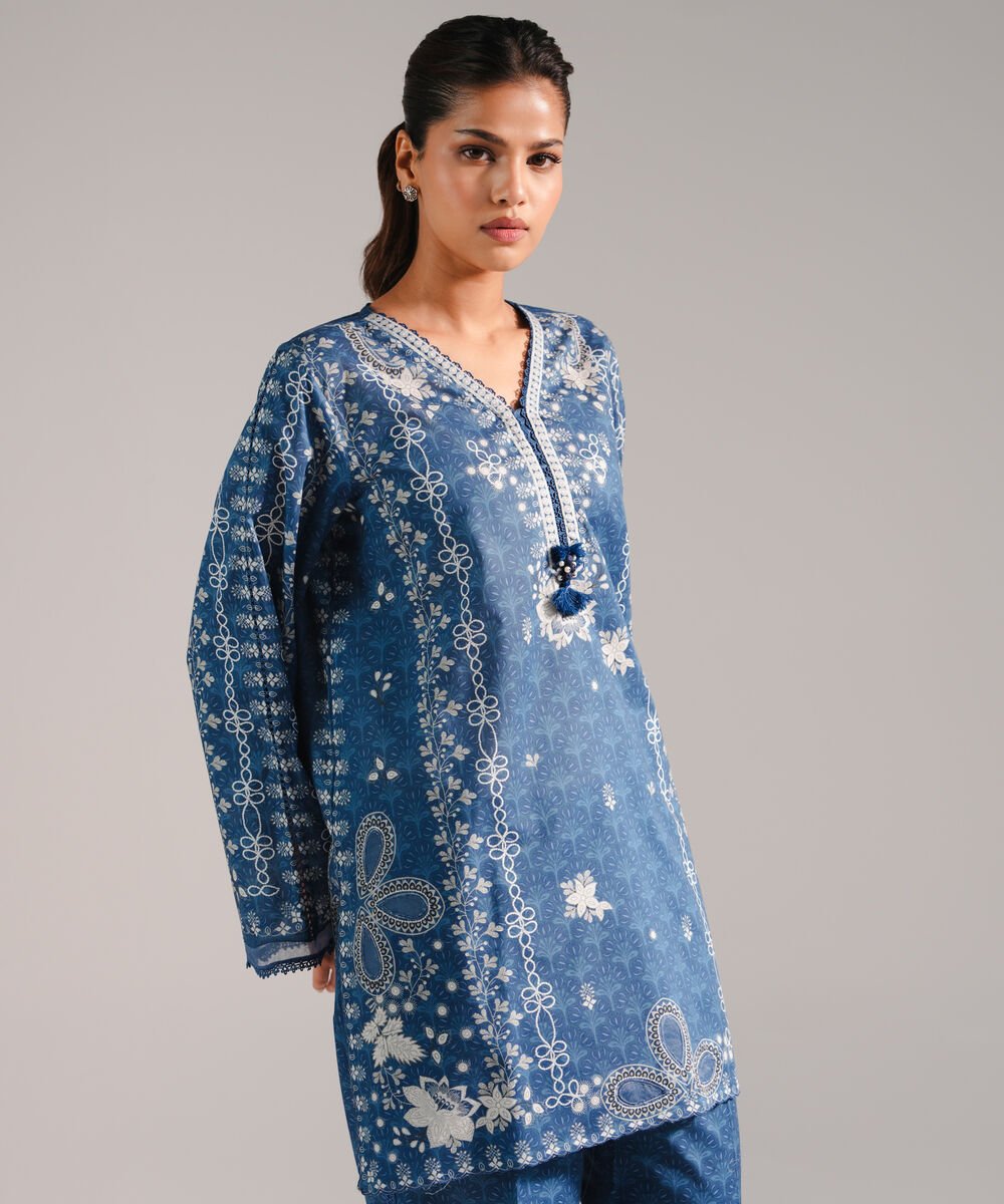 Women's RTW Lawn Printed Dark Blue 2 Piece Suit