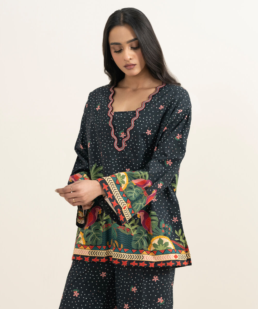 Women's RTW Cambric Embroidered Black Straight Shirt