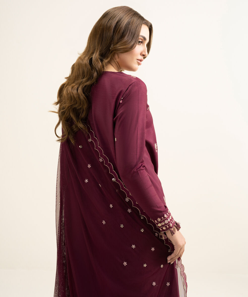 Women's Unstitched Viscose Raw Silk Embroidered Pink 3 Piece Suit