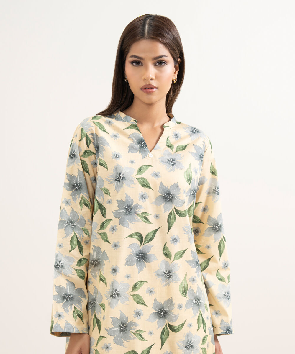 Women's RTW Cambric Embroidered Pale Yellow Straight Shirt